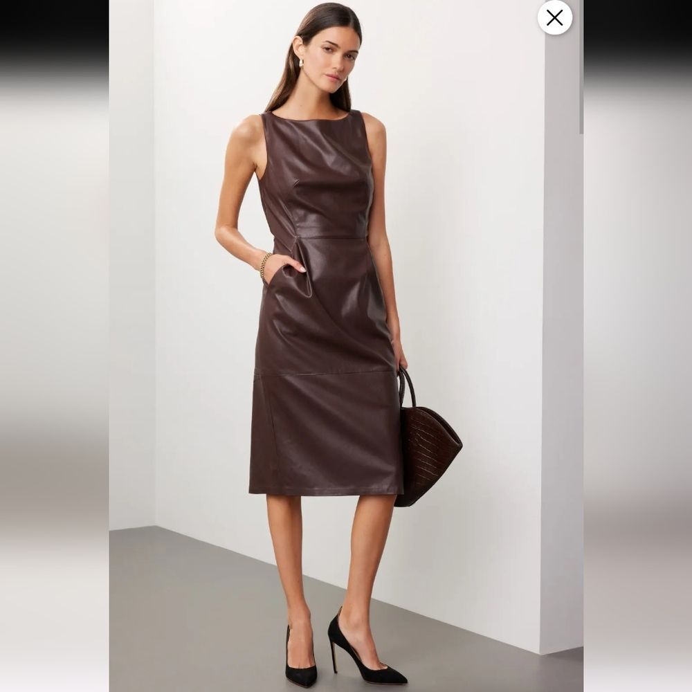 Adam Lippes Brown Faux Leather Sheath Dress Size 2